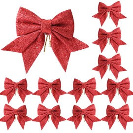 YUNSTK 12pcs Glitter Christmas Bows, Red Bows for Christmas Tree, 5.5in Wreaths Bows Xmas Bow Decorations, Sequin Bow Ties Red Christmas Bows for Xmas Tree Wreaths Garland Gift Wrapping Decor