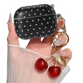 for AirPod Pro 2 Case Polka Dot Cover Girly Aesthetic Cute Silicone Women Protective Cases with Sparkle Glitter Cherry Keychain Bag Purse Charm, Slim Cases for AirPods Pro 2nd/1st Case