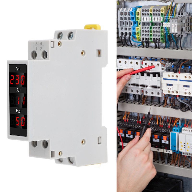 Digital Display Energy Meter Din Rail Mounted Volts Amps Hertz