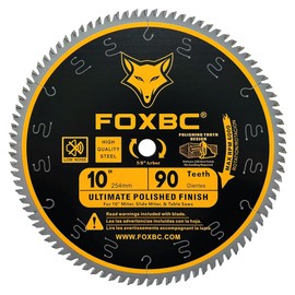 FOXBC 10 Inch Saw Blade 90-Teeth Ultimate Polished Finish Saw Blade for Wood, 5/8-Inch Arbor