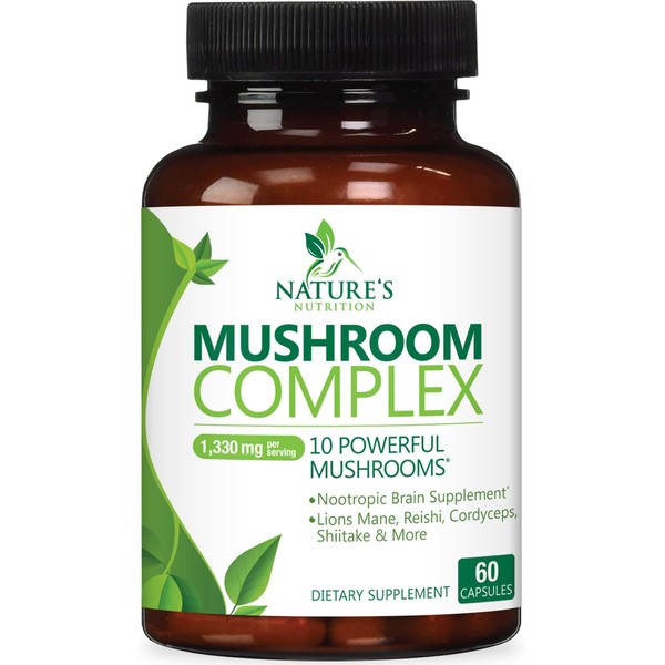 Nature's Nutrition Mushroom Supplement 10-in-1 Mushroom Complex - Lions Mane
