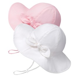 HONGTEYA Baby Sun Hat Toddler Girl Beach Hat Adjustable Outdoor Hat UPF 50+ Sun Protection Wide Brim Infant Kids Pink/White