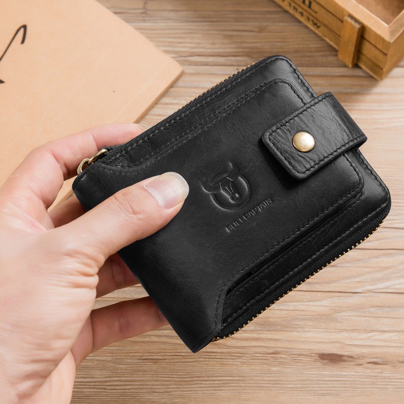 Leather Bifold Zipper Wallet for Men Travel Purse Pouch Gift