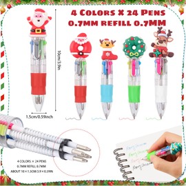 Yoosso 24pcs Christmas Multicoloured Pen, Mini Coloured Pens All In One 4 In 1 Party Bag Fillers For Kids Student Christmas Gifts