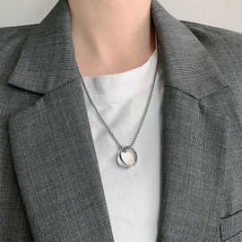 Inateannal Vintage Circle Disc Pendant Necklace Silver Disc Coin Chain Hollow Circle Choker Necklace Minimalist Coin Necklace Chain Open Karma Circle Necklace, Zinc