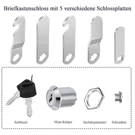 qingmeng Letter Box Lock 20 mm with 5 Different Lock Plates, Letter Box Lock 4 Keys, Letter Box Lock, Letter Box Lock for Cabinet Doors, Furniture