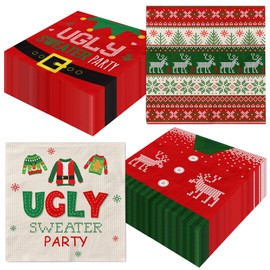 Ugly Sweater Decorations Napkins, 40Pcs Ugly Christmas Sweater Party Decorations Napkins Disposable Ugly Sweater Christmas Napkins for Tacky Sweater Party Decorations