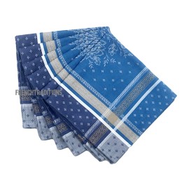 Tissus Toselli French Provencal Set of 6 Cotton Jacquard Napkins Flowers Blue- Made In France