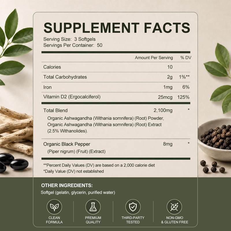 Organic Ashwagandha Supplement 2100mg for Stress & Mood Support, 150