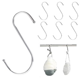 muahmuah S-Hooks 6 Pieces 410 Stainless Steel S Hooks, Kitchen Hooks for Indoor and Outdoor Use - Functional Hanging Hooks, Metal Hooks for Hanging, 100 mm Hanging Hooks, Silver Metal