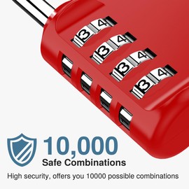 Puroma 4 Pack Combination Lock 4 Digit Locker Lock Outdoor Waterproof Padlock for School Gym Locker, Sports Locker, Fence, Toolbox, Gate, Case, Hasp Storage (Red)