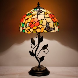 WXCFCD Tiffany Table Lamp Stained Glass Desk Lamp 12X12X19 Inches Reading Light Decor Bedroom Living Room (Butterfly Style)