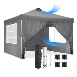 COBIZI 10x10 Pop Up Canopy Outdoor Ez Up Canopy Waterproof UPF50+ Sun Protection Shade Tent, Gazebo with 3 Adjustable Height, Air Vent, 4 Sandbags, Carrying Bag for Camping, Party, Beach(Grey)