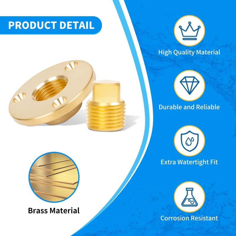 luxlead Brass Boat Drain Plug Kit, 1/2 Inch NPT Marine