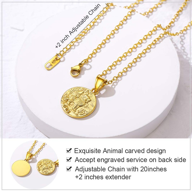 GOLDCHIC JEWELRY Chinese Zodiac Necklace, Animal Tiger Coin Pendant with