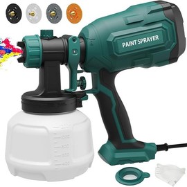Paint Sprayer, 700W HVLP Spray Gun with 4 Nozzles & 3 Patterns, Paint Gun with Adjustable Spray Width, Paint Sprayers for Home Furniture, Cabinets, DIY Works, Garden Chairs etc. - Color: ‎Green
