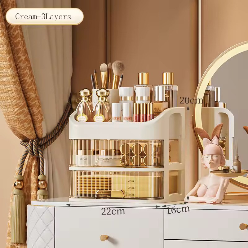 2-Layer Cosmetic Storage Box with Transparent Drawer