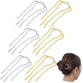 6 Pieces Hair Fork Clip Stick 87 mm Side Hair Comb 4 Prong Hair Updo Bun Hairpin Sticks Alloy Hair Clips Grips for Women Hair Styling Tool Accessories (Gold, Silver)