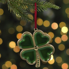Northlight 3.25" Green and Brass-Plated Shamrock Christmas Ornament with European Crystals