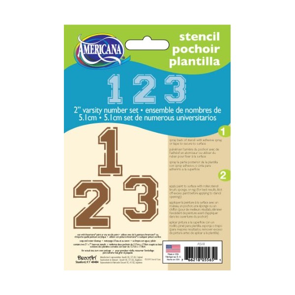 DecoArt 5-Inch-by-7-Inch Stencil Home Decor Series, 2-Inch Varsity Numbers