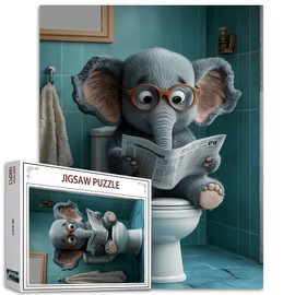 1000 Piece Elephant Go Toilet Jigsaw Puzzles for Adults Animal See Newspaper Puzzles Wildlife Go Toilet Puzzle 27×20 Inches Challenging Family Activity Games DIY Craft Puzzle for Home Decor Gifts