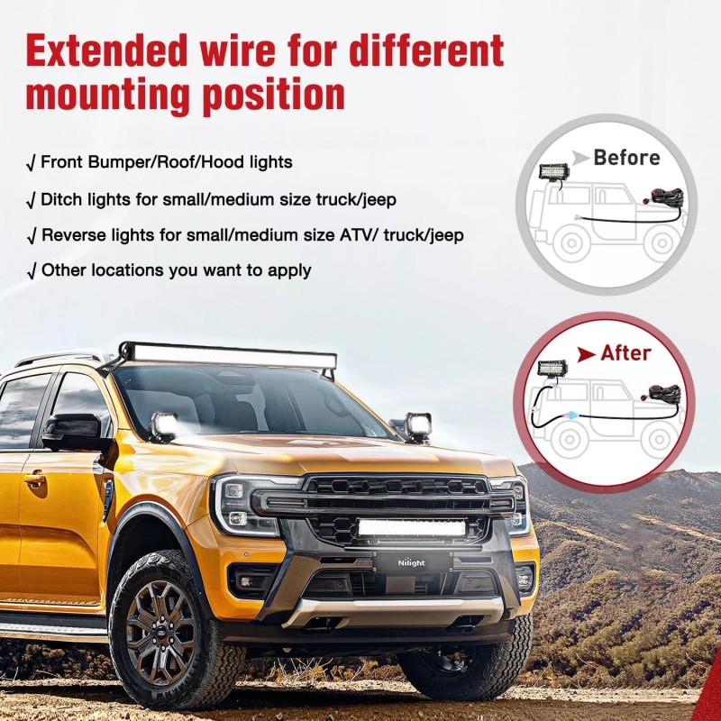 Nilight 2PCS 14 AWG 10 Feet Wiring Harness Extension Kit