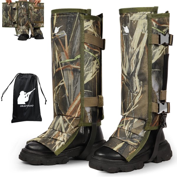 Snake Gaiters Leg Guards for Snake Bite Protection, Waterproof Snake Chaps with Stainless Steel Buckles, 1000D Snake Guards for Lower Legs, Shoe Gaiters Fit for Men & Women (Woodland camo)