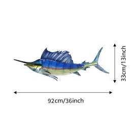 LIFFY Metal Sailfish Wall Art Outdoor Metal Fish Wall Hanging Decor Indoor Home Tropical Swordfish Wall Decor Glass Art Wall Decoration Ornaments for Kitchen,Living Room,Bedroom - 36 Inches Long