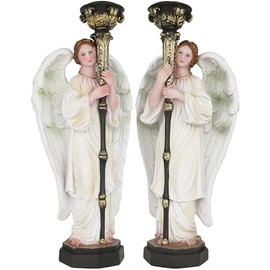 Cannan 2 Angeles Custodios 11.5"" Set con Portavela De 1"" De Ancho Guardian Angels 1"" Candle Holders Resin Religious Statues
