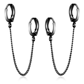 Unique Small Silver Chain Handcuff Hoop Earrings Double Piercing Dangle Drop Cartilage Earrings Chic Chain Huggie Hoop Earrings for Men Women Statement Jewelry Gifts (Black)