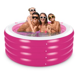 Inflatable Pool with Seating,Four-Tier 72” x 27”Inflatable Swimming Pool with Drink Holder Handles, Summer Family Water Park,Backyard Family Pool, Garden (Pink)