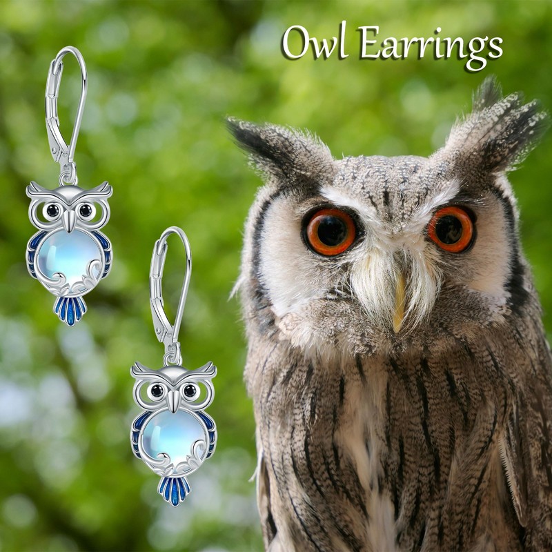 MONGAS Owl Earrings Sterling Silver Owl Dangle Earrings Bird Jewelry