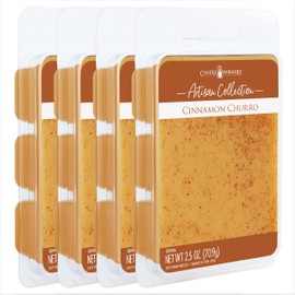 Candle Warmers Etc Artisan Wax Melts 2.5oz, Cinnamon Churro Fragrance (4-Pack) – Each Pack has x4 2.5 oz Wax Melts and 30 Hours of Fragrance – Perfect for bedrooms, Living Rooms, and bathrooms