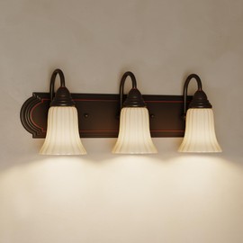 Tribesigns 3-Light Bathroom Light Fixtures, Black Vanity Lights for Bathroom with Milky White Glass Shades, Vintage Wall Sconce Light for Mirror, E26 Socket, Vanity Bathroom/Bedroom/Living Room