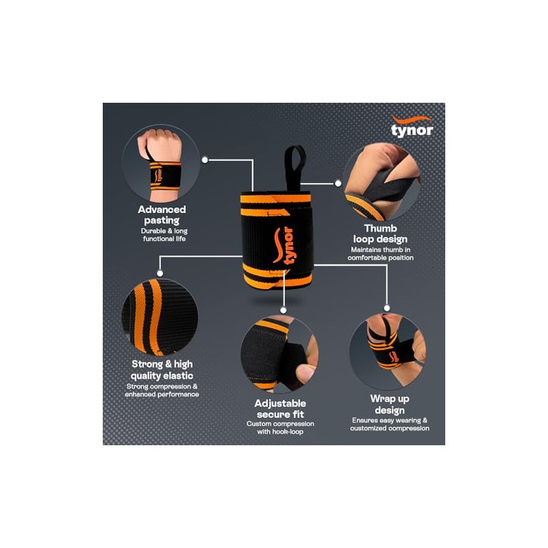 TYNOR Wrist Wraps for Weightlifting with Heavy Duty Thumb Loop