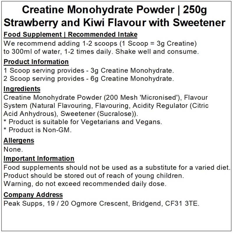 Creatine Monohydrate Powder - All Flavours - Micronised (250g, Strawberry