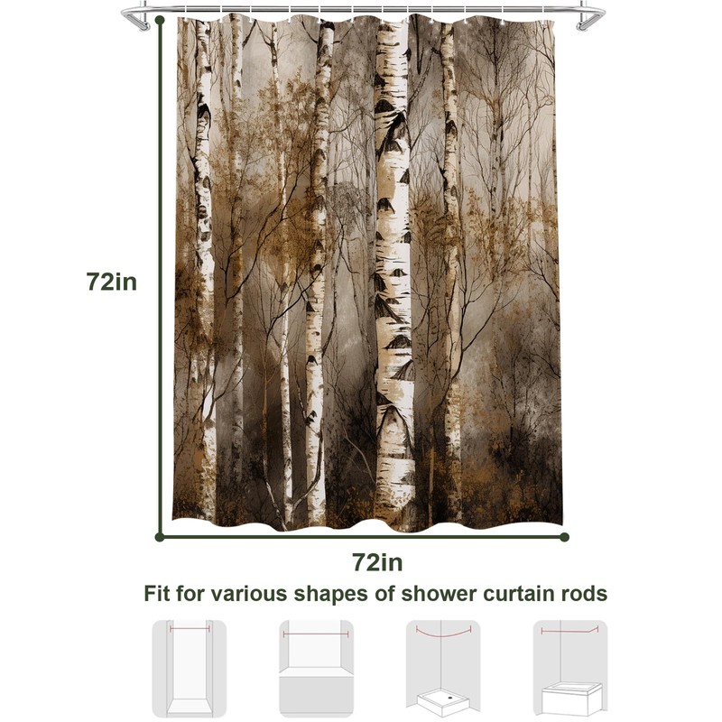 TheBlackSpot Birch Tree Shower Curtain Rustic Bath Curtains Decor Sets