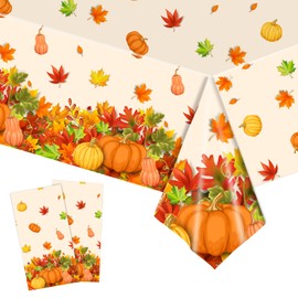 YaYaFunFun 2Pcs Thanksgiving TableCloths,137cmx274cm Rectangle Harvest Fall Table Cloth,Pumpkin Maple Leaf Table Cover,Thanksgiving Table Decorations for Thanksgiving Autumn Harvest Party Supplies