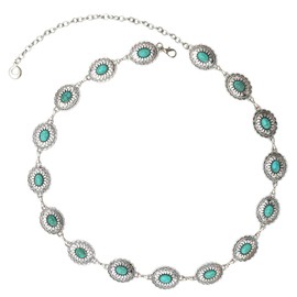 Rosemarie & Jubalee Cowgirl Chic Statement Western Burnished Silver Tone Conchos On Link Body Waist Chain Belt (Turquoise Howlite Stone Centers 34"+9" Extender)