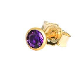 NKlaus Single Stud Earrings Genuine Amethyst Yellow Gold 585 14k Gold Small Earring, Yellow Gold, Amethyst