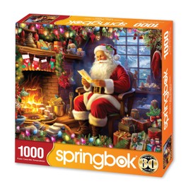 Springbok's Naughty or Nice 1000 Piece Jigsaw Puzzle is a Classic Image by Claudia McKinney of Santa Reviewing his Christmas Wish List