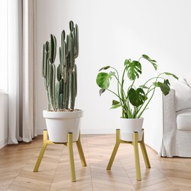 Adjustable Plant Stands Set of 2, Metal Modern Small Plant Holder, Heavy Duty Stable Flower Holder Stand rack Suitable for pots up to 10 inches Indoor Outdoor Corner Living Room Balcony Office golden PS-007GY-2