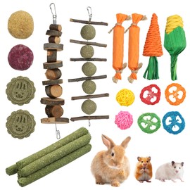 OldPAPA 21 Piece Rabbit Toys Set, Hamster Chew Toys, Chewable Apple Wood and Timothy Hay Sticks, Boredom Breakers and Teeth Caring for Rabbits, Chinchillas, Guinea Pigs, and Small Animals Teething