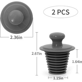 Tapón de tina, paquete de 2 tapones universales de silicona para desagües de tina y lavabo (gris)