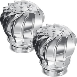 Tandefio 2 Pcs 110mm Non Power Roof Ventilator Wind Turbines Attic Air Vent Ventilating Fan Stainless Steel 201 for Houses Factory Attic Farm Leak Proof Vent Cap Fan