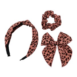 Sugarmelon Bundle Hair Accessories for Women Girls Headband Hair Bow Clips Hair Scrunchy Beauty Hairbands Set (Leopard Blush)