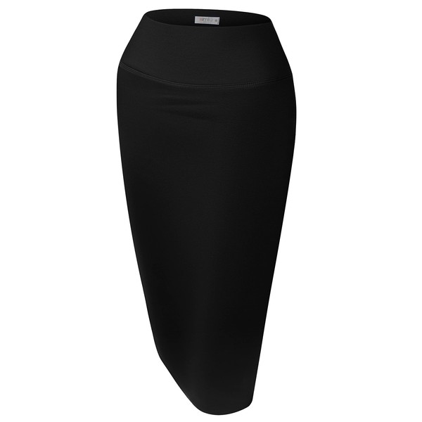 Simlu Women's Below the Knee Pencil Skirt for Office Wear, X-Large, Black