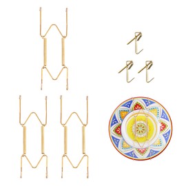3 Pieces Plate Hangers for The Wall Suitable for 6-8 Inch Invisible Wire Decorative Plate Adjustable and Stretchable,with Metal Hooks for Wall Displaying Plates Decorative & Arts(Gold)
