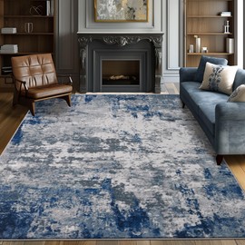 Ruggnovea 8 x 10 Area Rugs 8x10, Stain Resistant & Washable Rug 8x10 ft for Bedroom Living Room, Low-Pile Modern Rugs for Dining Table Non Slip Easy Care Indoor Decor, Blue