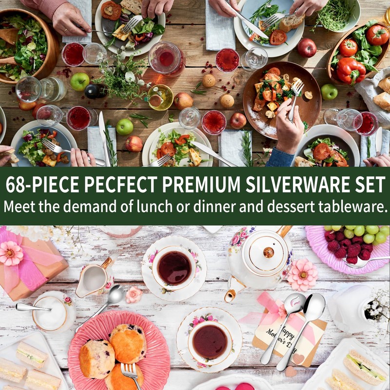 68 Pieces Silverware Set with Serving Utensils Set, CEKEE Stainless